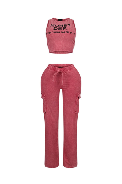 Money Dep Mineral Washed Top & Pants SET